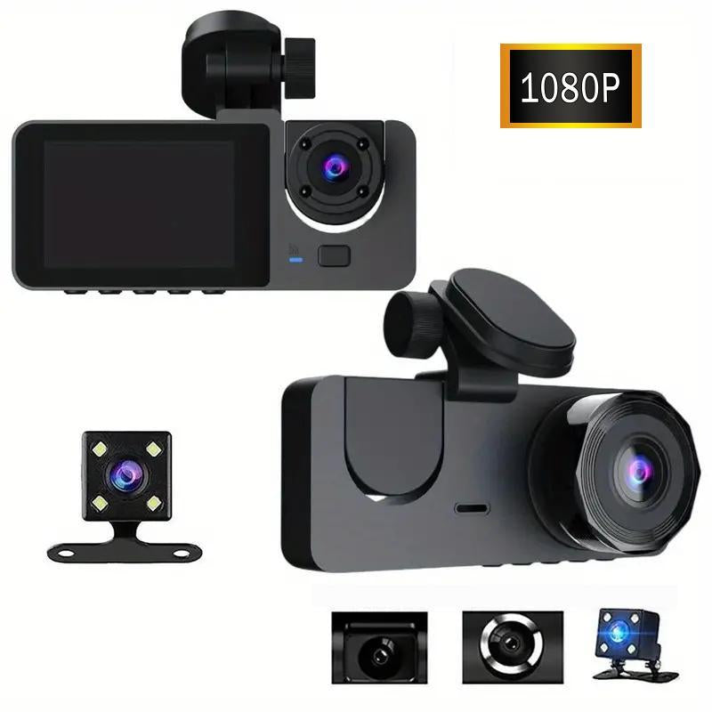 3 Channel Dash Cam for Front & Rear Inside, Full HD Deg Wide Angle Dashboard Camera, 2.0 Inch IPS Screen Dashboard Camera