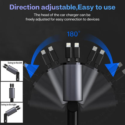 4 in 1 Retractable Car Phone Charger 100W Super Fast Charging Built-In Retractable Cable Support, Car Charger, Lightning / Type-C One-To-Four Super Fast Charginguniversally Compatible with All Car Models USB + TYPE-C Dual-Port Outputapple PD Fast Charging