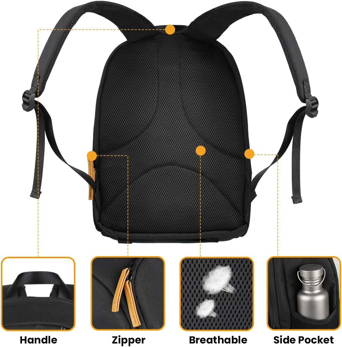 Camera Backpack Waterproof Camera Bag Large Capacity Camera Case Photography Backpack with 15In Laptop Compartment Rain Cover for Men Women Photographer DSLR SLR Cameras Lens Tripod Black TB-02