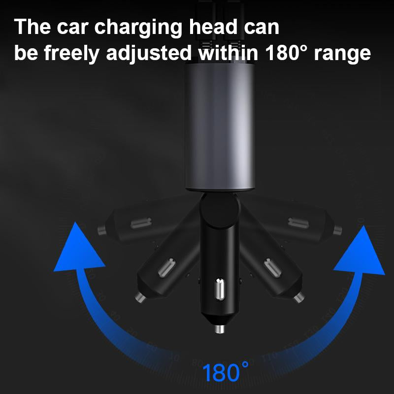 4 in 1 Retractable Car Phone Charger 100W Super Fast Charging Built-In Retractable Cable Support, Car Charger, Lightning / Type-C One-To-Four Super Fast Charginguniversally Compatible with All Car Models USB + TYPE-C Dual-Port Outputapple PD Fast Charging