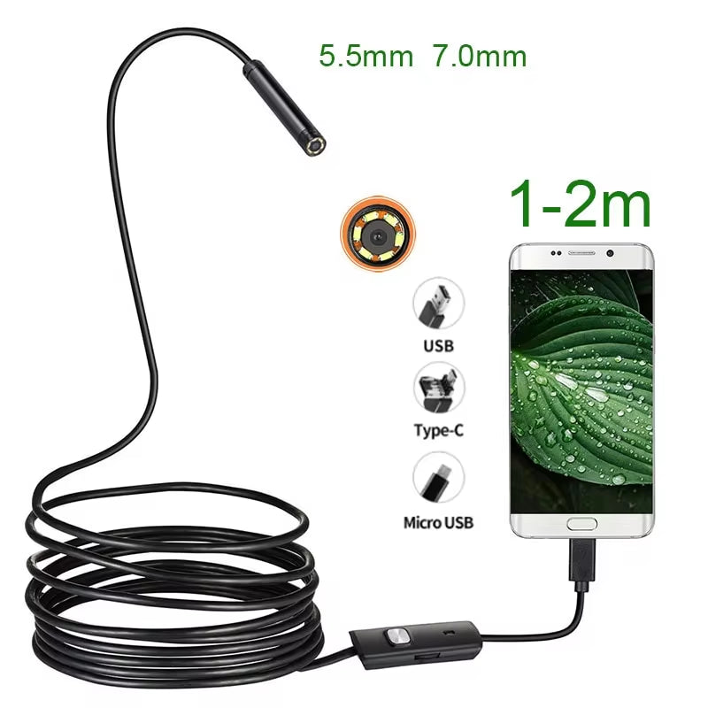 5.5 7MM Android Endoscope 3 in 1 Usb/Micro Usb/Type-C Borescope Inspection Camera Waterproof for Smartphone