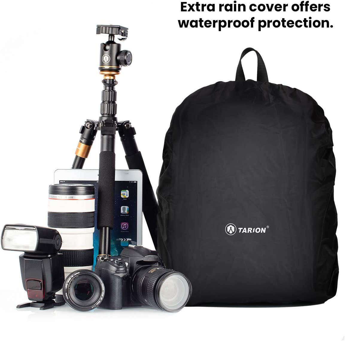 Camera Backpack Waterproof Camera Bag Large Capacity Camera Case Photography Backpack with 15In Laptop Compartment Rain Cover for Men Women Photographer DSLR SLR Cameras Lens Tripod Black TB-02