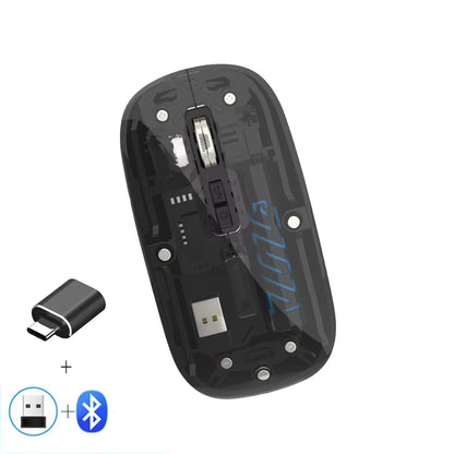 Transparent Wireless Mouse Dual Mode 2.4G Bluetooth-Compatible Rechargeable Mouse Noiseless Cordless Computer Mice for PC Laptop