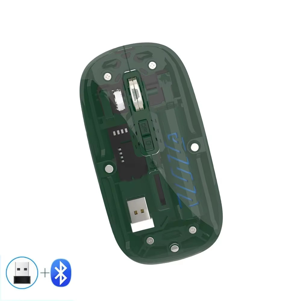 Transparent Wireless Mouse Dual Mode 2.4G Bluetooth-Compatible Rechargeable Mouse Noiseless Cordless Computer Mice for PC Laptop