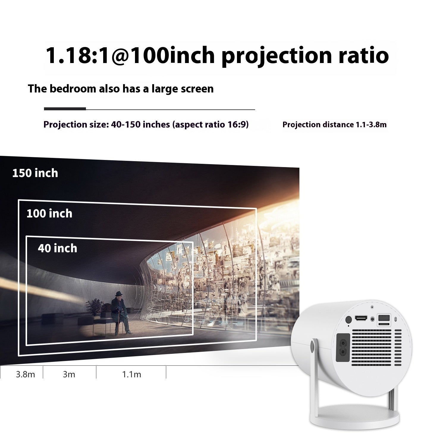 Portable Projector Small Straight Projector For Home Use 180 Degrees Projection Angle Automatic Focus Home Video Projector - webmart360