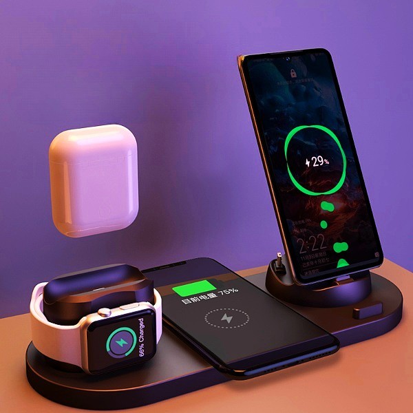 Wireless Charger For IPhone Fast Charger For Phone Fast Charging Pad For Phone Watch 6 In 1 Charging Dock Station - webmart360